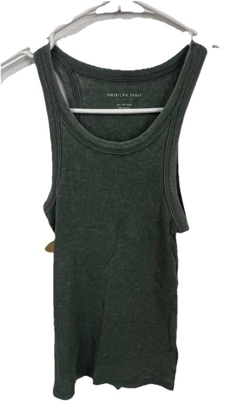 American Eagle Women's Green Ribbed Tank Top Casual Sleeveless Stretch Size XXS